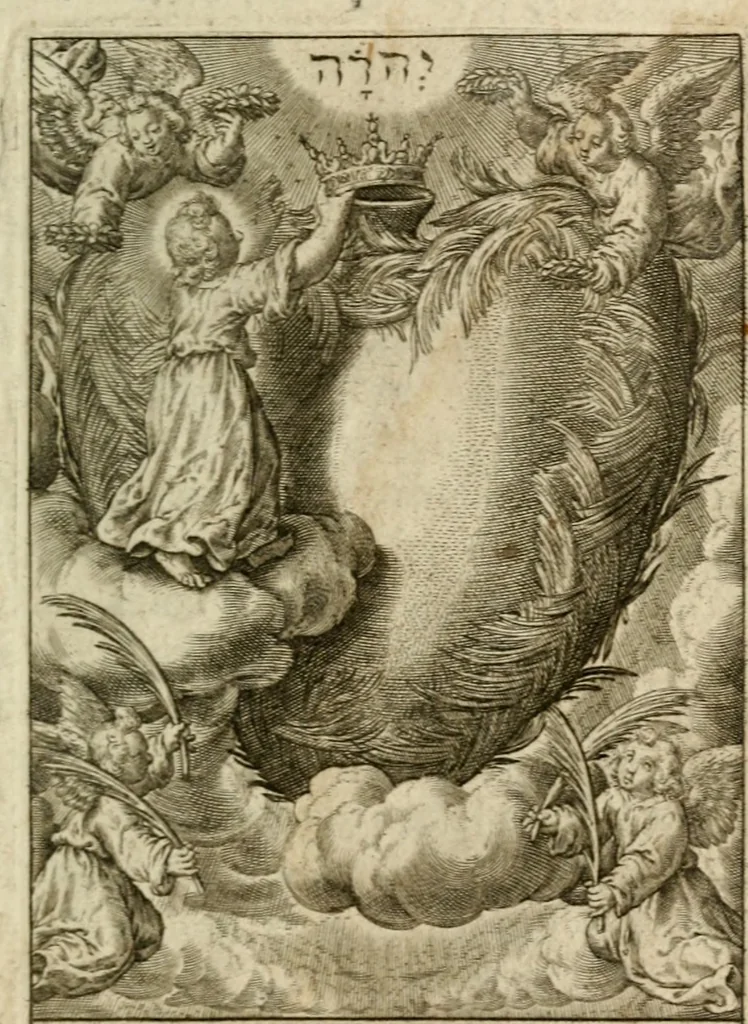 An illustration from Levendige herts-theologie, dat zijn aendachtige betrachtingen, hoe Jesus in der geloovigen herten wil woonen, werken en leven, en haar wil zijn alles in allen : met schoone, en nette print-verbeeldinge, ter sake dienende, verciert: nevens versen, suchtingen, en alleen-spraken, 1686, leaf 158