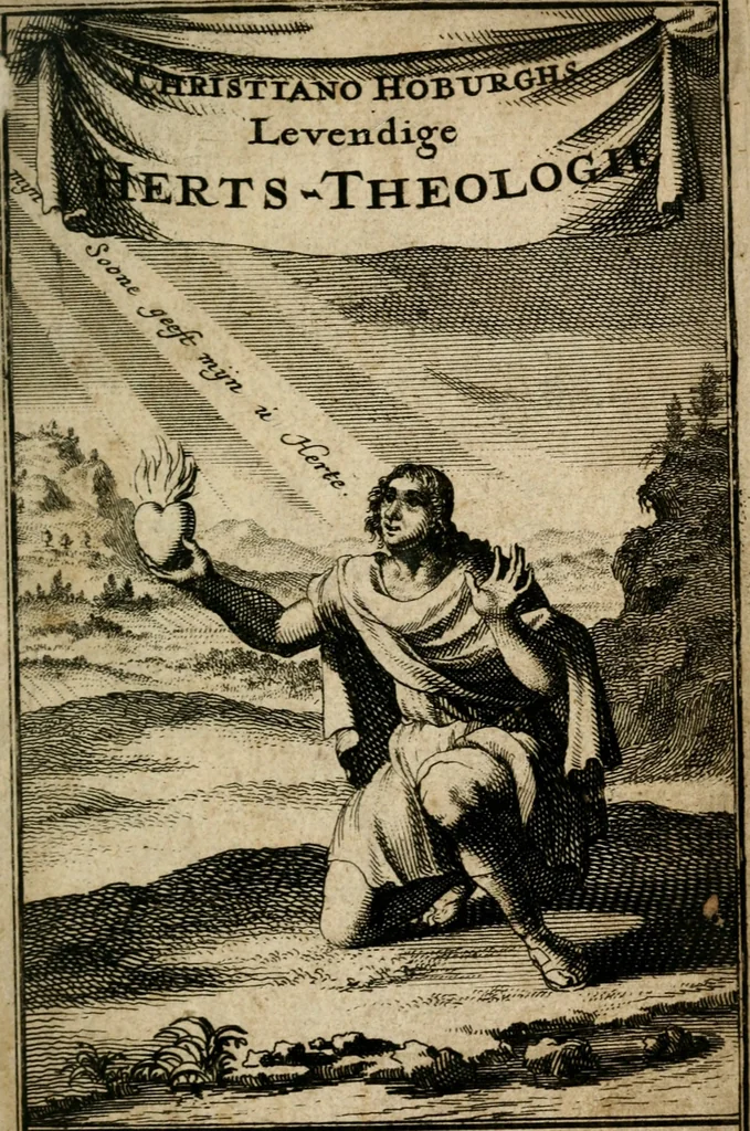 An illustration from Levendige herts-theologie, dat zijn aendachtige betrachtingen, hoe Jesus in der geloovigen herten wil woonen, werken en leven, en haar wil zijn alles in allen : met schoone, en nette print-verbeeldinge, ter sake dienende, verciert: nevens versen, suchtingen, en alleen-spraken, 1686, leaf 4