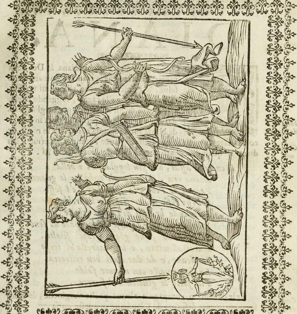 An illustration from Le vere e nove imagini de gli dei delli antichi di Vicenzo Cartari Reggiano. Ridotte da capo a piedi in questa nouissima impressione alle loro reali, & non piu per l'adietro osseruate simiglianze. Cauate da' marmi, bronzi, medaglie, gioie, & altre memorie antiche;, 1615, leaf 126