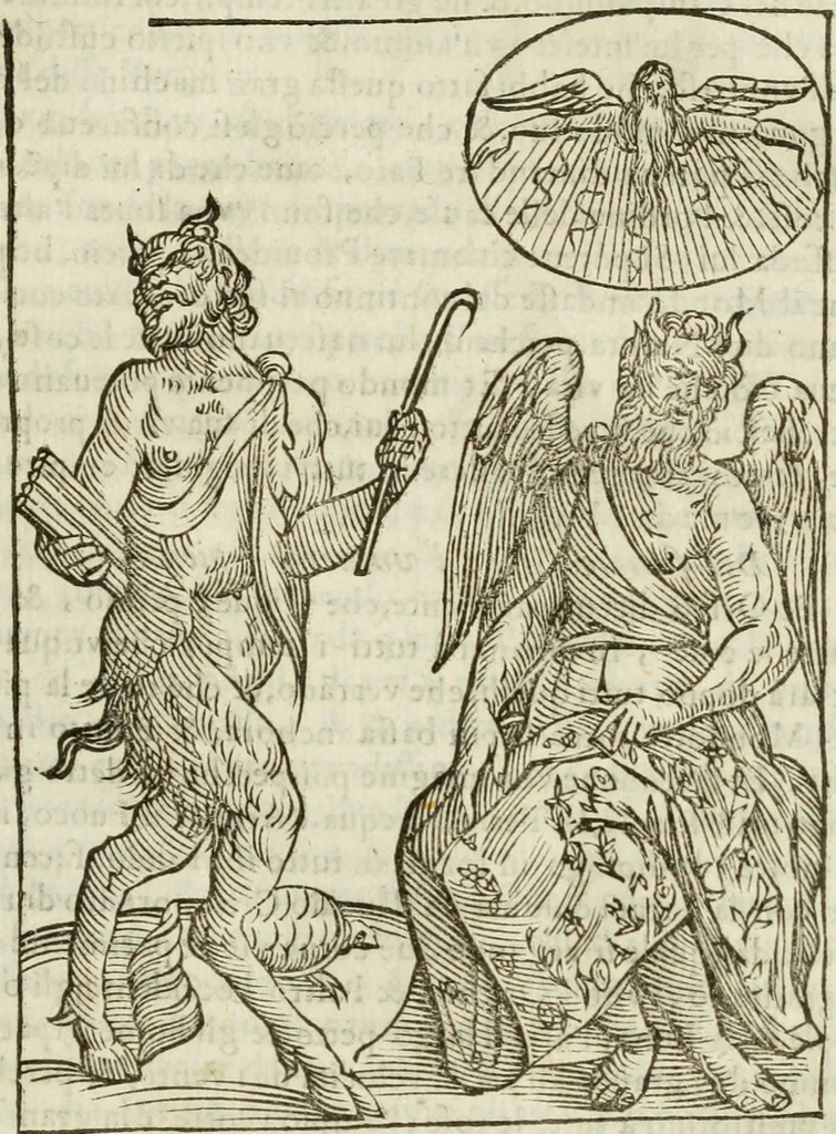 An illustration from Le vere e nove imagini de gli dei delli antichi di Vicenzo Cartari Reggiano. Ridotte da capo a piedi in questa nouissima impressione alle loro reali, & non piu per l'adietro osseruate simiglianze. Cauate da' marmi, bronzi, medaglie, gioie, & altre memorie antiche;, 1615, leaf 156