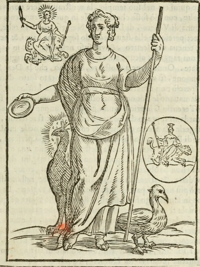 An illustration from Le vere e nove imagini de gli dei delli antichi di Vicenzo Cartari Reggiano. Ridotte da capo a piedi in questa nouissima impressione alle loro reali, & non piu per l'adietro osseruate simiglianze. Cauate da' marmi, bronzi, medaglie, gioie, & altre memorie antiche;, 1615, leaf 196