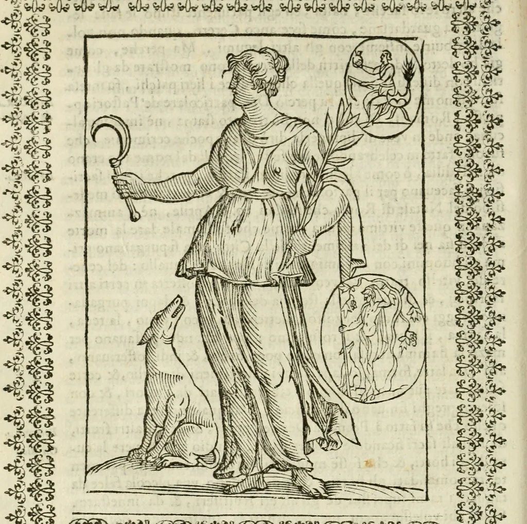 An illustration from Le vere e nove imagini de gli dei delli antichi di Vicenzo Cartari Reggiano. Ridotte da capo a piedi in questa nouissima impressione alle loro reali, & non piu per l'adietro osseruate simiglianze. Cauate da' marmi, bronzi, medaglie, gioie, & altre memorie antiche;, 1615, leaf 247