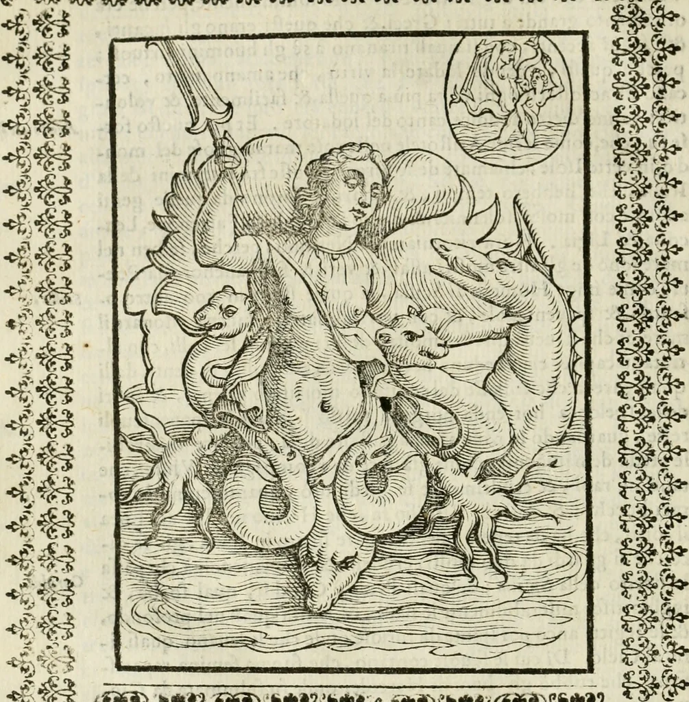 An illustration from Le vere e nove imagini de gli dei delli antichi di Vicenzo Cartari Reggiano. Ridotte da capo a piedi in questa nouissima impressione alle loro reali, & non piu per l'adietro osseruate simiglianze. Cauate da' marmi, bronzi, medaglie, gioie, & altre memorie antiche;, 1615, leaf 261