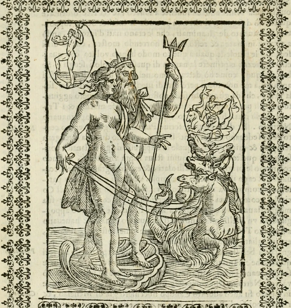 An illustration from Le vere e nove imagini de gli dei delli antichi di Vicenzo Cartari Reggiano. Ridotte da capo a piedi in questa nouissima impressione alle loro reali, & non piu per l'adietro osseruate simiglianze. Cauate da' marmi, bronzi, medaglie, gioie, & altre memorie antiche;, 1615, leaf 263