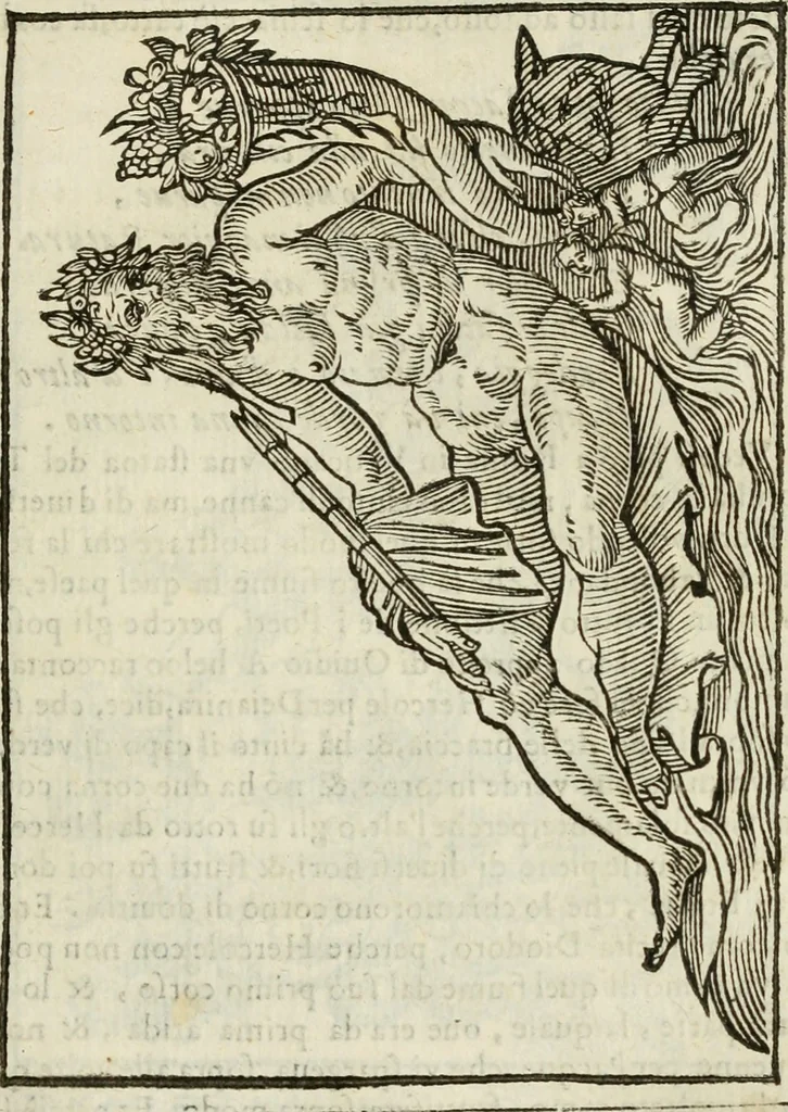 An illustration from Le vere e nove imagini de gli dei delli antichi di Vicenzo Cartari Reggiano. Ridotte da capo a piedi in questa nouissima impressione alle loro reali, & non piu per l'adietro osseruate simiglianze. Cauate da' marmi, bronzi, medaglie, gioie, & altre memorie antiche;, 1615, leaf 276