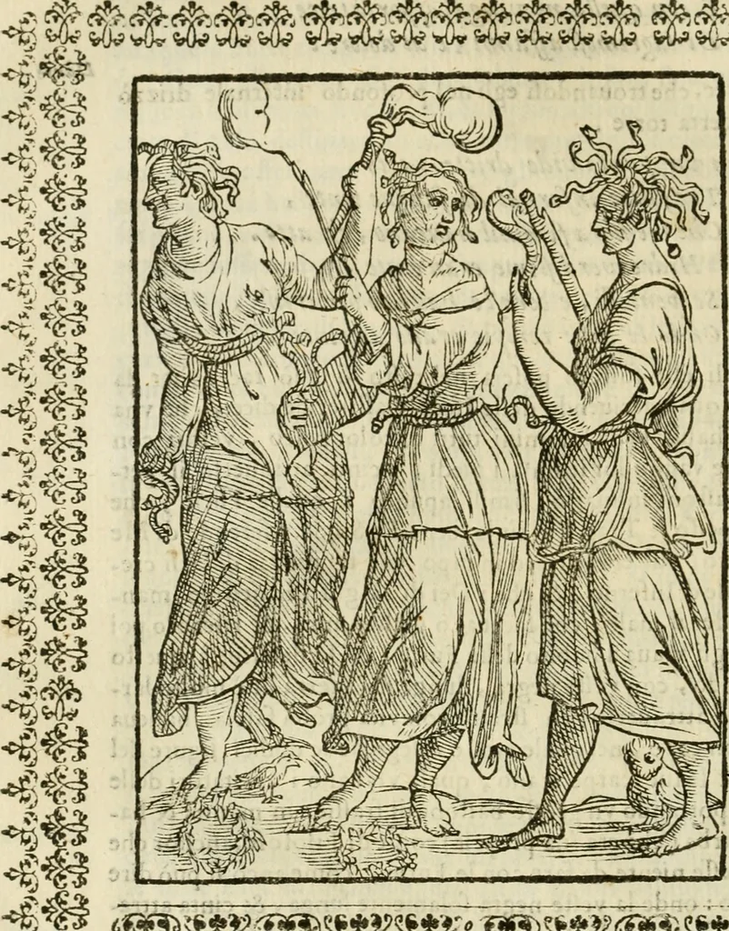 An illustration from Le vere e nove imagini de gli dei delli antichi di Vicenzo Cartari Reggiano. Ridotte da capo a piedi in questa nouissima impressione alle loro reali, & non piu per l'adietro osseruate simiglianze. Cauate da' marmi, bronzi, medaglie, gioie, & altre memorie antiche;, 1615, leaf 295
