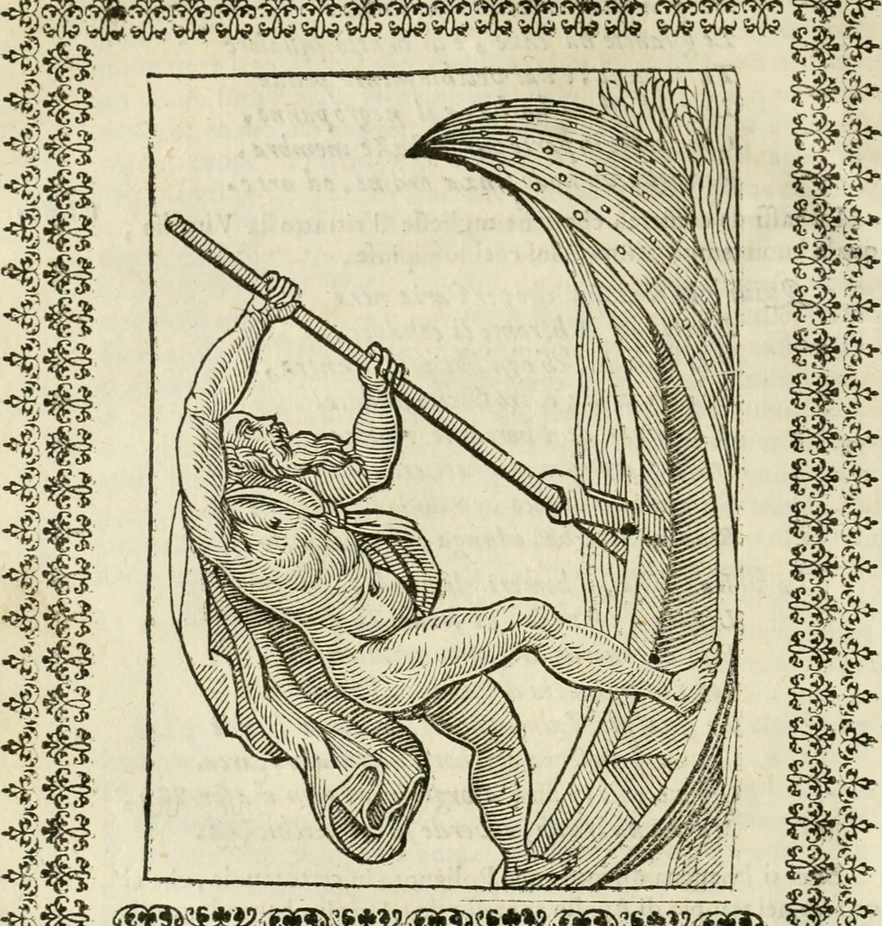 An illustration from Le vere e nove imagini de gli dei delli antichi di Vicenzo Cartari Reggiano. Ridotte da capo a piedi in questa nouissima impressione alle loro reali, & non piu per l'adietro osseruate simiglianze. Cauate da' marmi, bronzi, medaglie, gioie, & altre memorie antiche;, 1615, leaf 313