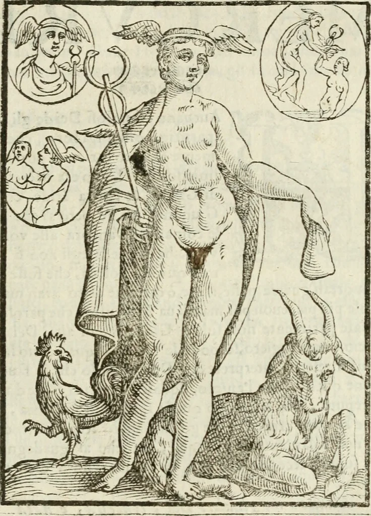 An illustration from Le vere e nove imagini de gli dei delli antichi di Vicenzo Cartari Reggiano. Ridotte da capo a piedi in questa nouissima impressione alle loro reali, & non piu per l'adietro osseruate simiglianze. Cauate da' marmi, bronzi, medaglie, gioie, & altre memorie antiche;, 1615, leaf 316