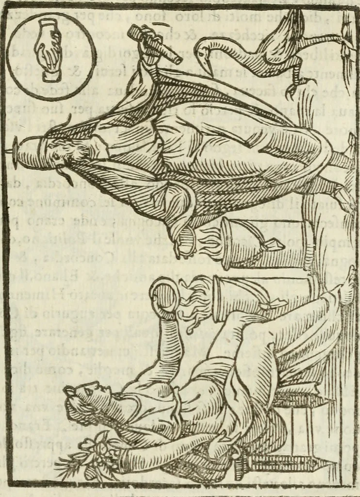 An illustration from Le vere e nove imagini de gli dei delli antichi di Vicenzo Cartari Reggiano. Ridotte da capo a piedi in questa nouissima impressione alle loro reali, & non piu per l'adietro osseruate simiglianze. Cauate da' marmi, bronzi, medaglie, gioie, & altre memorie antiche;, 1615, leaf 324