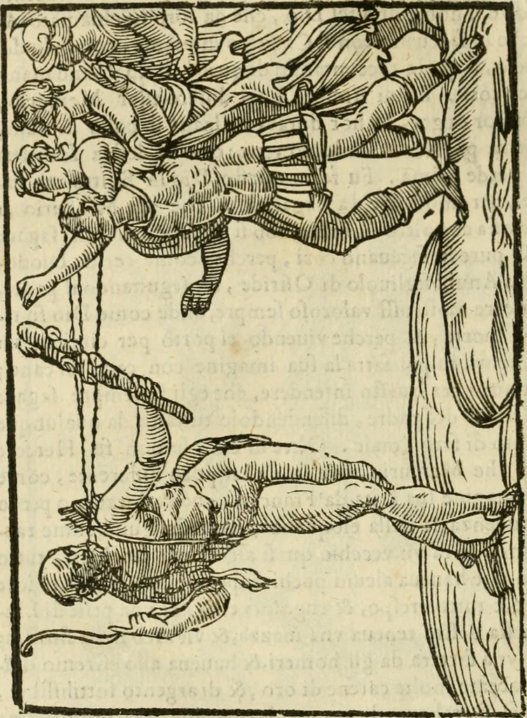 An illustration from Le vere e nove imagini de gli dei delli antichi di Vicenzo Cartari Reggiano. Ridotte da capo a piedi in questa nouissima impressione alle loro reali, & non piu per l'adietro osseruate simiglianze. Cauate da' marmi, bronzi, medaglie, gioie, & altre memorie antiche;, 1615, leaf 341