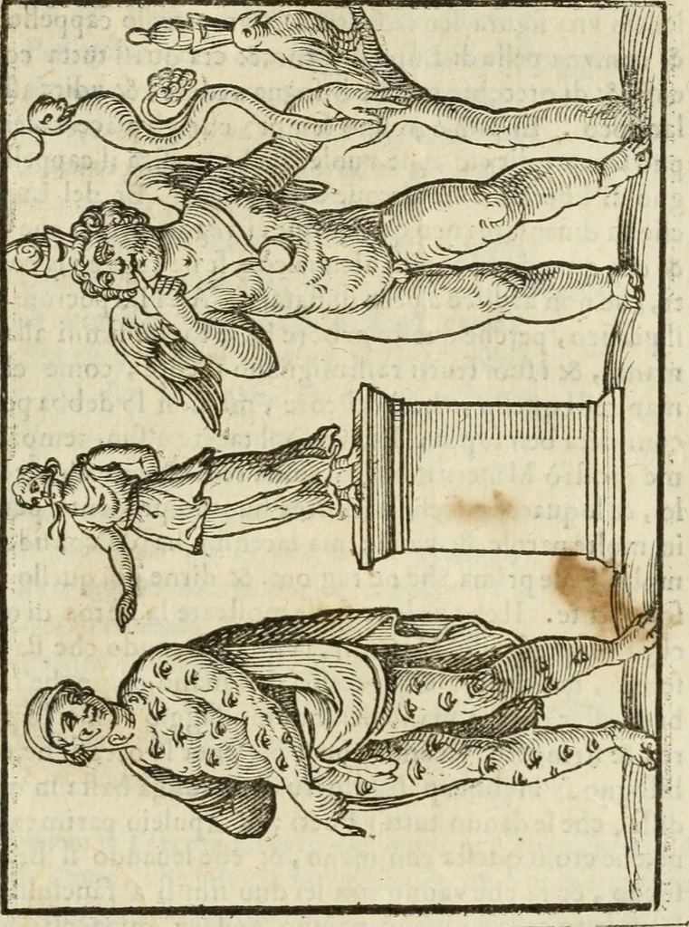 An illustration from Le vere e nove imagini de gli dei delli antichi di Vicenzo Cartari Reggiano. Ridotte da capo a piedi in questa nouissima impressione alle loro reali, & non piu per l'adietro osseruate simiglianze. Cauate da' marmi, bronzi, medaglie, gioie, & altre memorie antiche;, 1615, leaf 370