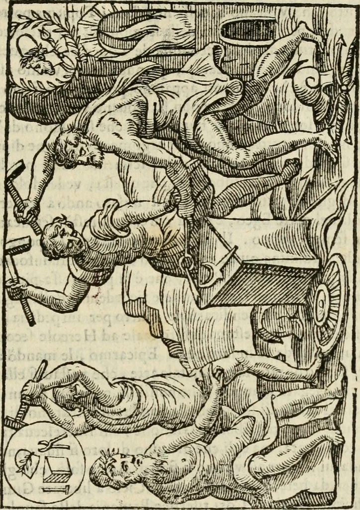 An illustration from Le vere e nove imagini de gli dei delli antichi di Vicenzo Cartari Reggiano. Ridotte da capo a piedi in questa nouissima impressione alle loro reali, & non piu per l'adietro osseruate simiglianze. Cauate da' marmi, bronzi, medaglie, gioie, & altre memorie antiche;, 1615, leaf 382
