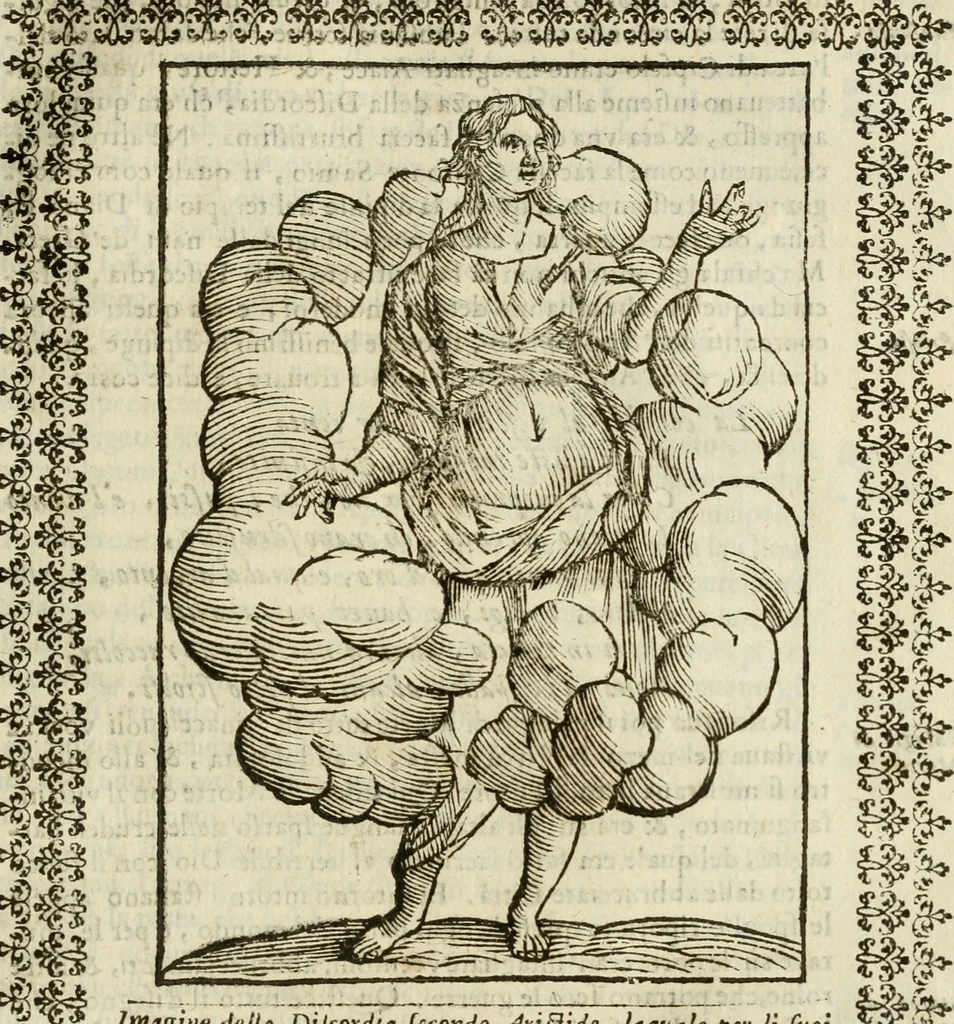 An illustration from Le vere e nove imagini de gli dei delli antichi di Vicenzo Cartari Reggiano. Ridotte da capo a piedi in questa nouissima impressione alle loro reali, & non piu per l'adietro osseruate simiglianze. Cauate da' marmi, bronzi, medaglie, gioie, & altre memorie antiche;, 1615, leaf 392