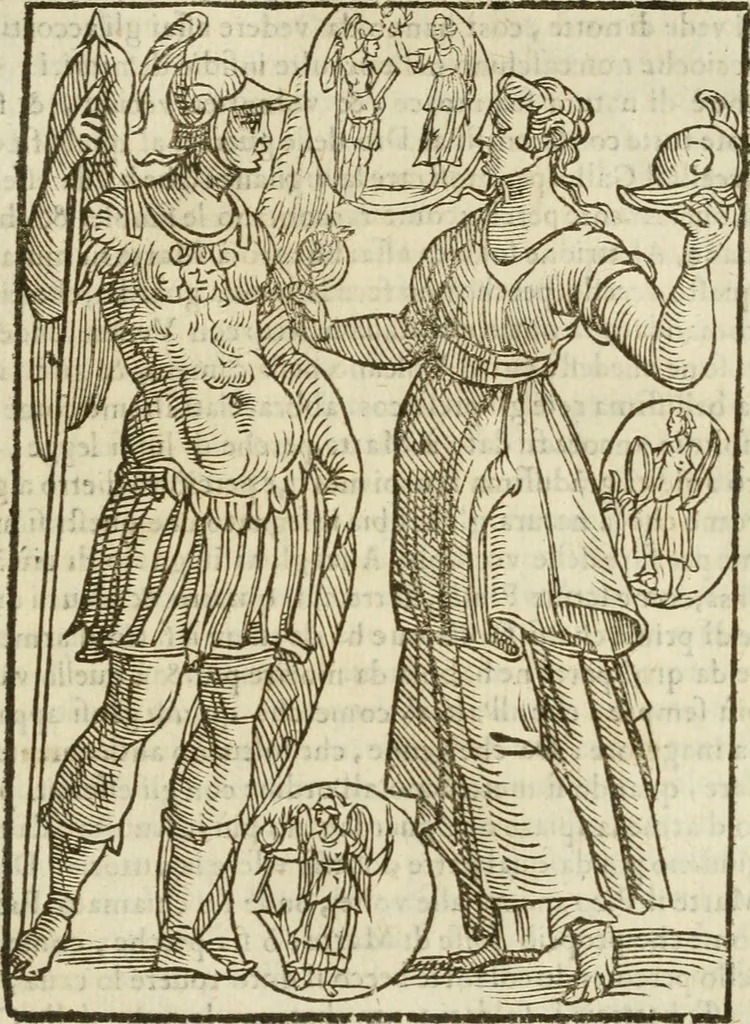 An illustration from Le vere e nove imagini de gli dei delli antichi di Vicenzo Cartari Reggiano. Ridotte da capo a piedi in questa nouissima impressione alle loro reali, & non piu per l'adietro osseruate simiglianze. Cauate da' marmi, bronzi, medaglie, gioie, & altre memorie antiche;, 1615, leaf 398