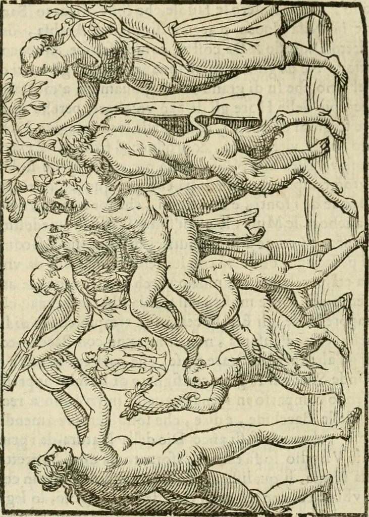 An illustration from Le vere e nove imagini de gli dei delli antichi di Vicenzo Cartari Reggiano. Ridotte da capo a piedi in questa nouissima impressione alle loro reali, & non piu per l'adietro osseruate simiglianze. Cauate da' marmi, bronzi, medaglie, gioie, & altre memorie antiche;, 1615, leaf 407