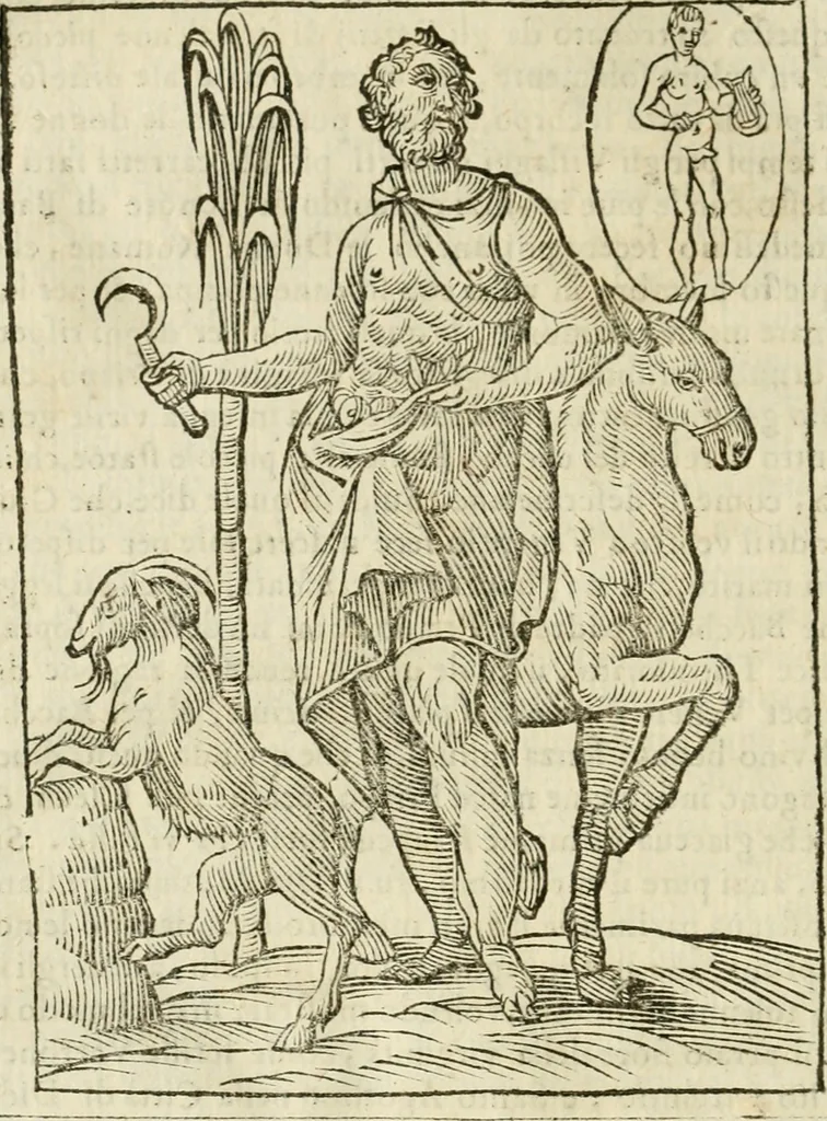 An illustration from Le vere e nove imagini de gli dei delli antichi di Vicenzo Cartari Reggiano. Ridotte da capo a piedi in questa nouissima impressione alle loro reali, & non piu per l'adietro osseruate simiglianze. Cauate da' marmi, bronzi, medaglie, gioie, & altre memorie antiche;, 1615, leaf 427
