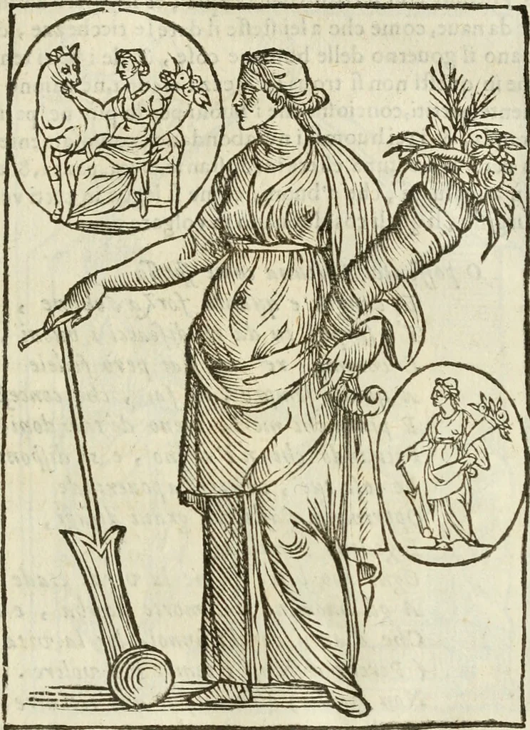An illustration from Le vere e nove imagini de gli dei delli antichi di Vicenzo Cartari Reggiano. Ridotte da capo a piedi in questa nouissima impressione alle loro reali, & non piu per l'adietro osseruate simiglianze. Cauate da' marmi, bronzi, medaglie, gioie, & altre memorie antiche;, 1615, leaf 440