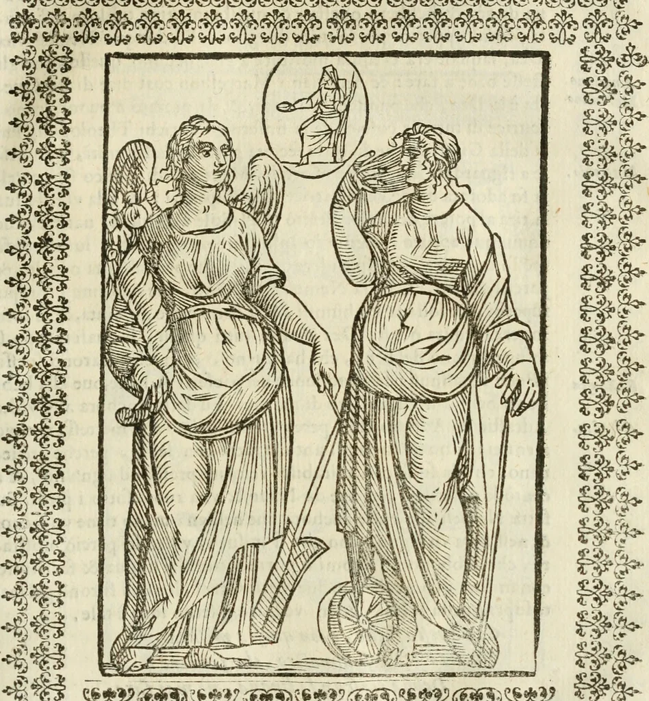An illustration from Le vere e nove imagini de gli dei delli antichi di Vicenzo Cartari Reggiano. Ridotte da capo a piedi in questa nouissima impressione alle loro reali, & non piu per l'adietro osseruate simiglianze. Cauate da' marmi, bronzi, medaglie, gioie, & altre memorie antiche;, 1615, leaf 444