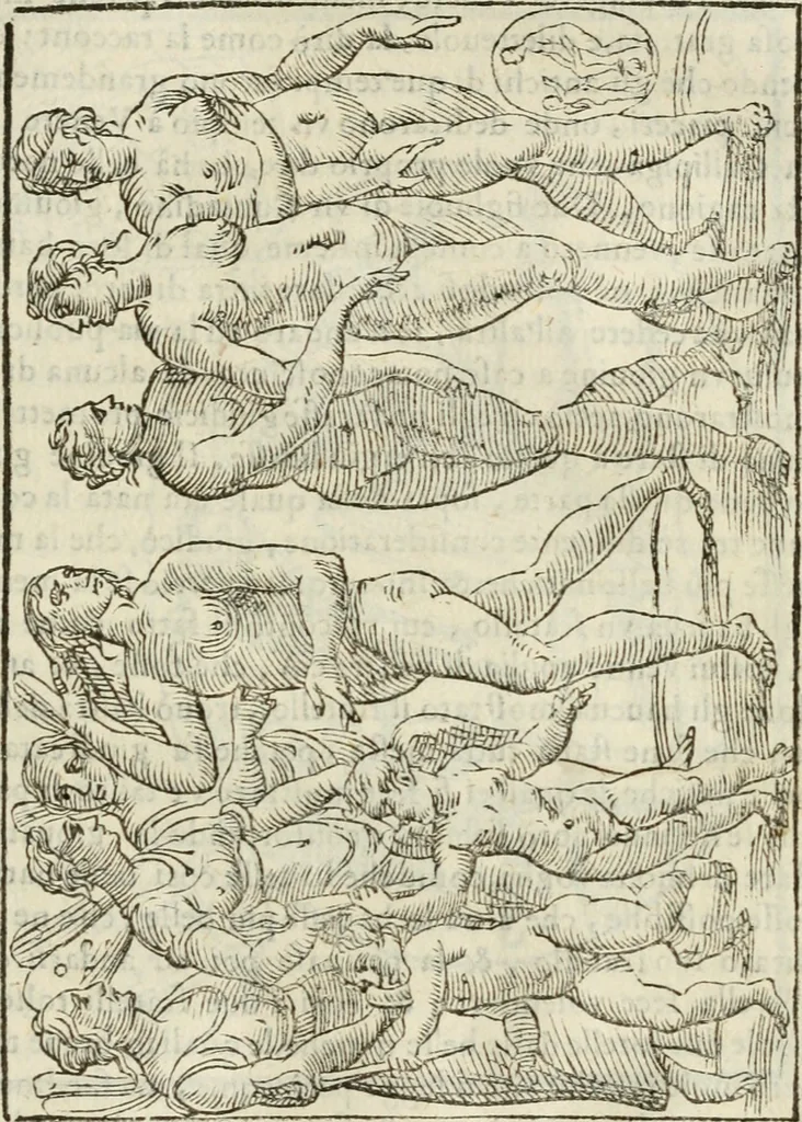 An illustration from Le vere e nove imagini de gli dei delli antichi di Vicenzo Cartari Reggiano. Ridotte da capo a piedi in questa nouissima impressione alle loro reali, & non piu per l'adietro osseruate simiglianze. Cauate da' marmi, bronzi, medaglie, gioie, & altre memorie antiche;, 1615, leaf 510