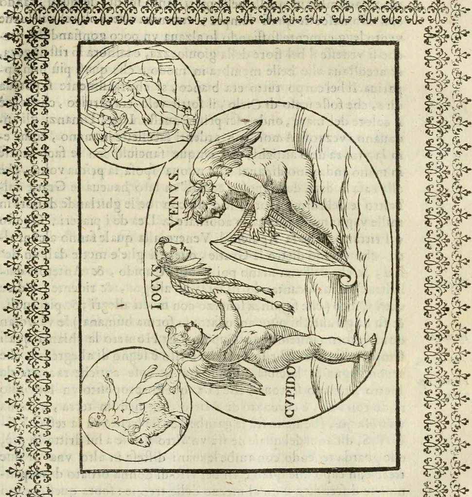 An illustration from Le vere e nove imagini de gli dei delli antichi di Vicenzo Cartari Reggiano. Ridotte da capo a piedi in questa nouissima impressione alle loro reali, & non piu per l'adietro osseruate simiglianze. Cauate da' marmi, bronzi, medaglie, gioie, & altre memorie antiche;, 1615, leaf 512