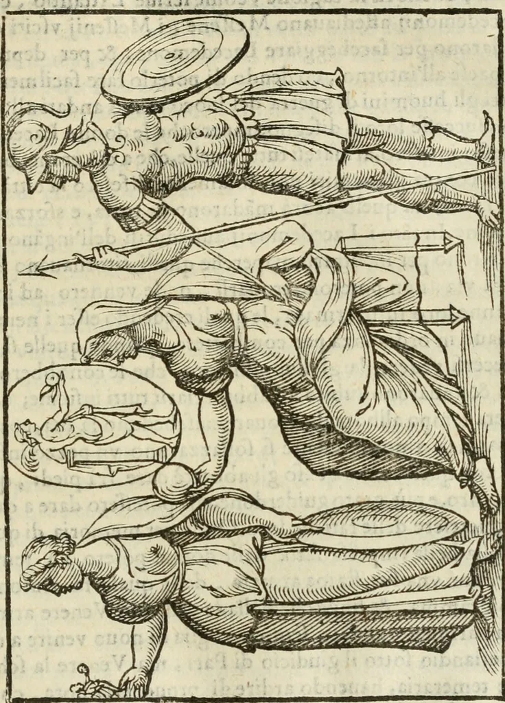 An illustration from Le vere e nove imagini de gli dei delli antichi di Vicenzo Cartari Reggiano. Ridotte da capo a piedi in questa nouissima impressione alle loro reali, & non piu per l'adietro osseruate simiglianze. Cauate da' marmi, bronzi, medaglie, gioie, & altre memorie antiche;, 1615, leaf 516