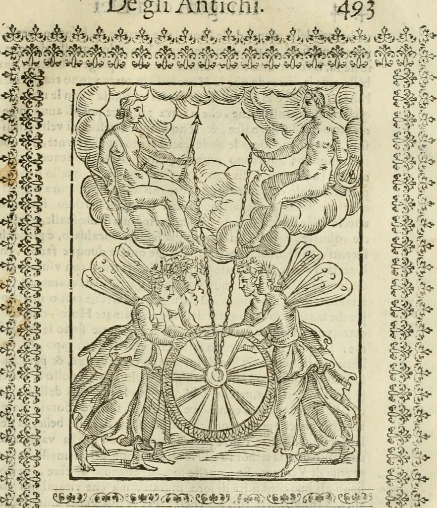 An illustration from Le vere e nove imagini de gli dei delli antichi di Vicenzo Cartari Reggiano. Ridotte da capo a piedi in questa nouissima impressione alle loro reali, & non piu per l'adietro osseruate simiglianze. Cauate da' marmi, bronzi, medaglie, gioie, & altre memorie antiche;, 1615, leaf 528