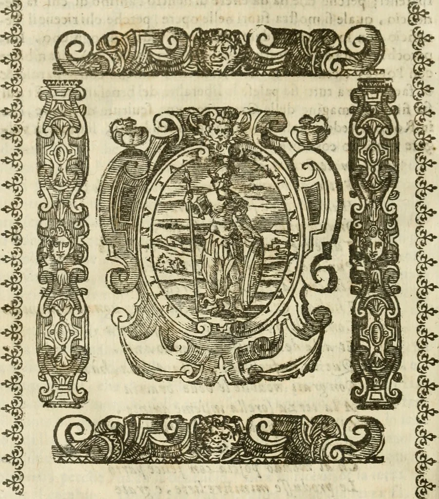 An illustration from Le vere e nove imagini de gli dei delli antichi di Vicenzo Cartari Reggiano. Ridotte da capo a piedi in questa nouissima impressione alle loro reali, & non piu per l'adietro osseruate simiglianze. Cauate da' marmi, bronzi, medaglie, gioie, & altre memorie antiche;, 1615, leaf 535