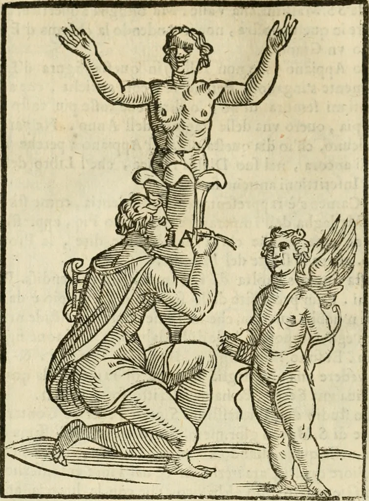 An illustration from Le vere e nove imagini de gli dei delli antichi di Vicenzo Cartari Reggiano. Ridotte da capo a piedi in questa nouissima impressione alle loro reali, & non piu per l'adietro osseruate simiglianze. Cauate da' marmi, bronzi, medaglie, gioie, & altre memorie antiche;, 1615, leaf 543