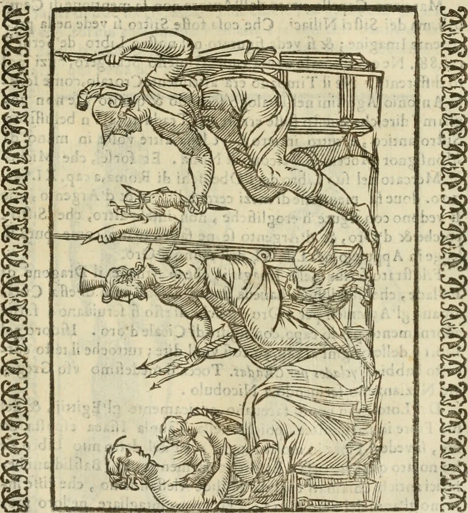 An illustration from Le vere e nove imagini de gli dei delli antichi di Vicenzo Cartari Reggiano. Ridotte da capo a piedi in questa nouissima impressione alle loro reali, & non piu per l'adietro osseruate simiglianze. Cauate da' marmi, bronzi, medaglie, gioie, & altre memorie antiche;, 1615, leaf 548