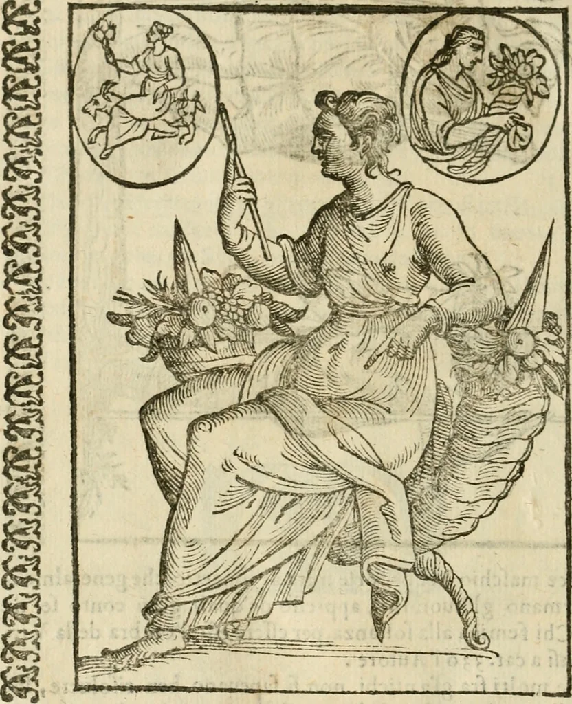 An illustration from Le vere e nove imagini de gli dei delli antichi di Vicenzo Cartari Reggiano. Ridotte da capo a piedi in questa nouissima impressione alle loro reali, & non piu per l'adietro osseruate simiglianze. Cauate da' marmi, bronzi, medaglie, gioie, & altre memorie antiche;, 1615, leaf 553