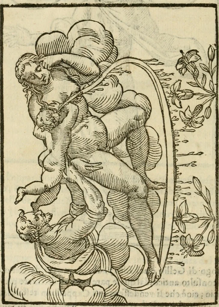 An illustration from Le vere e nove imagini de gli dei delli antichi di Vicenzo Cartari Reggiano. Ridotte da capo a piedi in questa nouissima impressione alle loro reali, & non piu per l'adietro osseruate simiglianze. Cauate da' marmi, bronzi, medaglie, gioie, & altre memorie antiche;, 1615, leaf 559