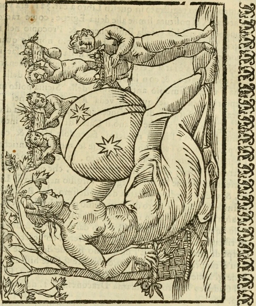An illustration from Le vere e nove imagini de gli dei delli antichi di Vicenzo Cartari Reggiano. Ridotte da capo a piedi in questa nouissima impressione alle loro reali, & non piu per l'adietro osseruate simiglianze. Cauate da' marmi, bronzi, medaglie, gioie, & altre memorie antiche;, 1615, leaf 562