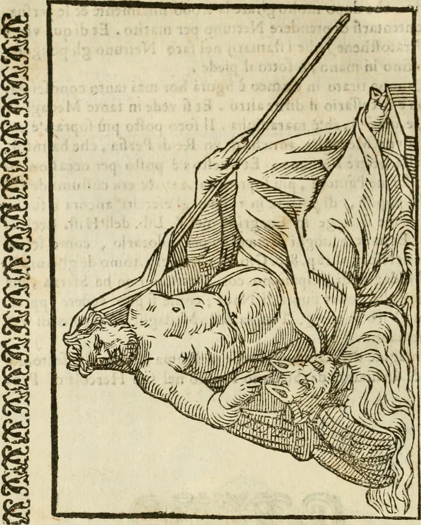 An illustration from Le vere e nove imagini de gli dei delli antichi di Vicenzo Cartari Reggiano. Ridotte da capo a piedi in questa nouissima impressione alle loro reali, & non piu per l'adietro osseruate simiglianze. Cauate da' marmi, bronzi, medaglie, gioie, & altre memorie antiche;, 1615, leaf 571