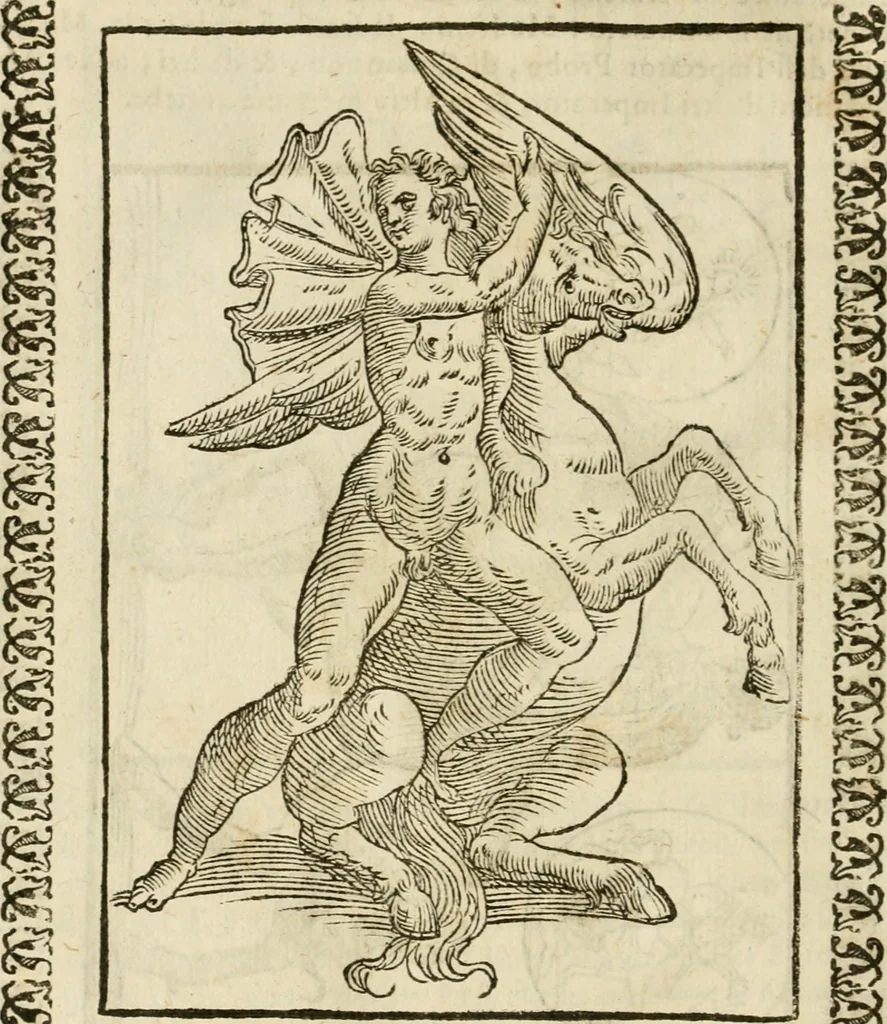 An illustration from Le vere e nove imagini de gli dei delli antichi di Vicenzo Cartari Reggiano. Ridotte da capo a piedi in questa nouissima impressione alle loro reali, & non piu per l'adietro osseruate simiglianze. Cauate da' marmi, bronzi, medaglie, gioie, & altre memorie antiche;, 1615, leaf 577