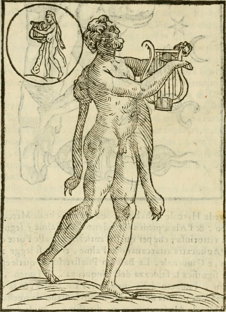 An illustration from Le vere e nove imagini de gli dei delli antichi di Vicenzo Cartari Reggiano. Ridotte da capo a piedi in questa nouissima impressione alle loro reali, & non piu per l'adietro osseruate simiglianze. Cauate da' marmi, bronzi, medaglie, gioie, & altre memorie antiche;, 1615, leaf 581