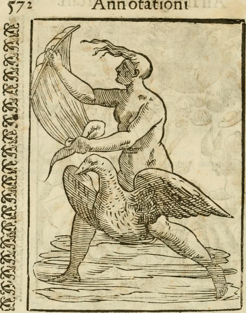 An illustration from Le vere e nove imagini de gli dei delli antichi di Vicenzo Cartari Reggiano. Ridotte da capo a piedi in questa nouissima impressione alle loro reali, & non piu per l'adietro osseruate simiglianze. Cauate da' marmi, bronzi, medaglie, gioie, & altre memorie antiche;, 1615, leaf 607