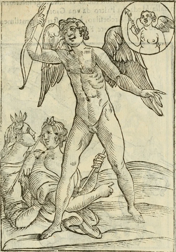 An illustration from Le vere e nove imagini de gli dei delli antichi di Vicenzo Cartari Reggiano. Ridotte da capo a piedi in questa nouissima impressione alle loro reali, & non piu per l'adietro osseruate simiglianze. Cauate da' marmi, bronzi, medaglie, gioie, & altre memorie antiche;, 1615, leaf 608