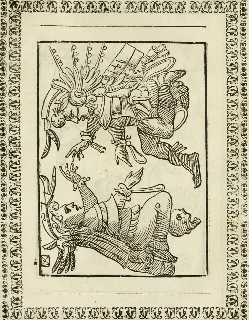 An illustration from Le vere e nove imagini de gli dei delli antichi di Vicenzo Cartari Reggiano. Ridotte da capo a piedi in questa nouissima impressione alle loro reali, & non piu per l'adietro osseruate simiglianze. Cauate da' marmi, bronzi, medaglie, gioie, & altre memorie antiche;, 1615, leaf 620