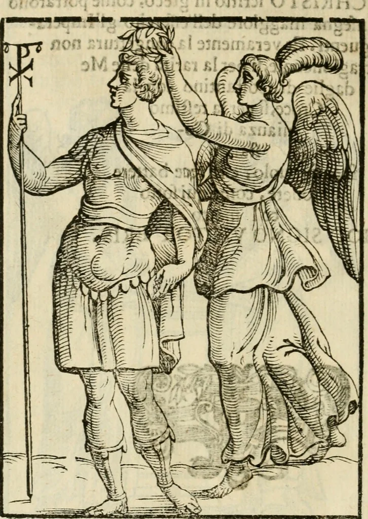 An illustration from Le vere e nove imagini de gli dei delli antichi di Vicenzo Cartari Reggiano. Ridotte da capo a piedi in questa nouissima impressione alle loro reali, & non piu per l'adietro osseruate simiglianze. Cauate da' marmi, bronzi, medaglie, gioie, & altre memorie antiche;, 1615, leaf 633