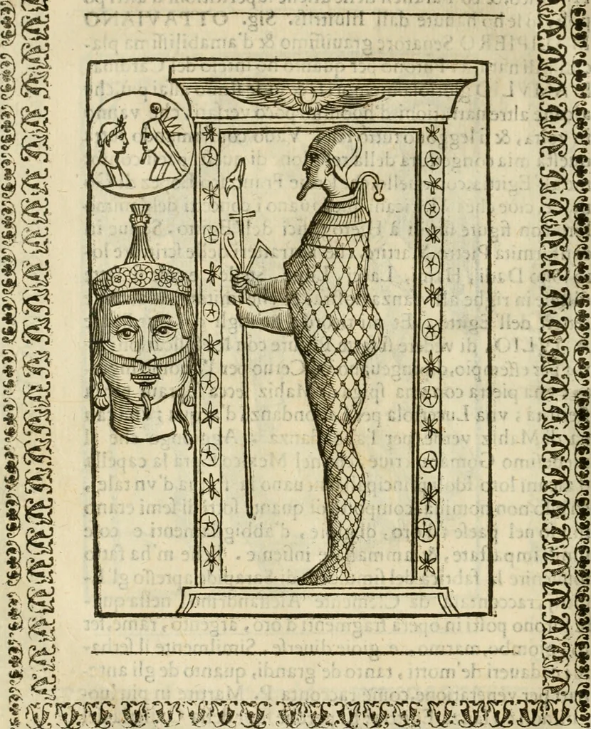 An illustration from Le vere e nove imagini de gli dei delli antichi di Vicenzo Cartari Reggiano. Ridotte da capo a piedi in questa nouissima impressione alle loro reali, & non piu per l'adietro osseruate simiglianze. Cauate da' marmi, bronzi, medaglie, gioie, & altre memorie antiche;, 1615, leaf 635