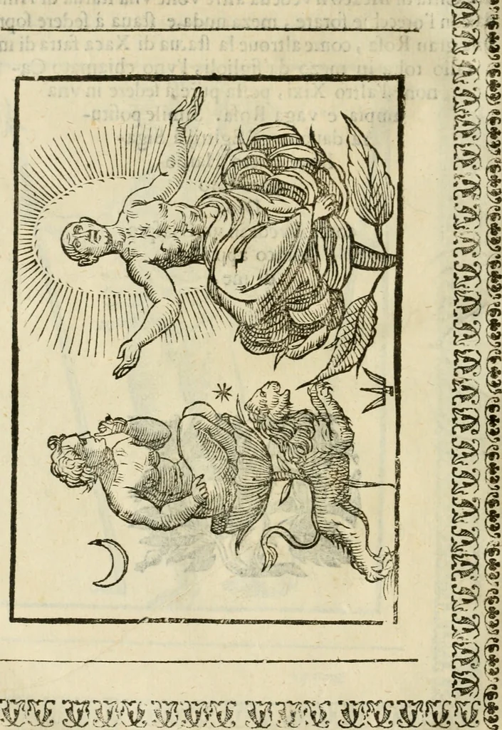 An illustration from Le vere e nove imagini de gli dei delli antichi di Vicenzo Cartari Reggiano. Ridotte da capo a piedi in questa nouissima impressione alle loro reali, & non piu per l'adietro osseruate simiglianze. Cauate da' marmi, bronzi, medaglie, gioie, & altre memorie antiche;, 1615, leaf 643