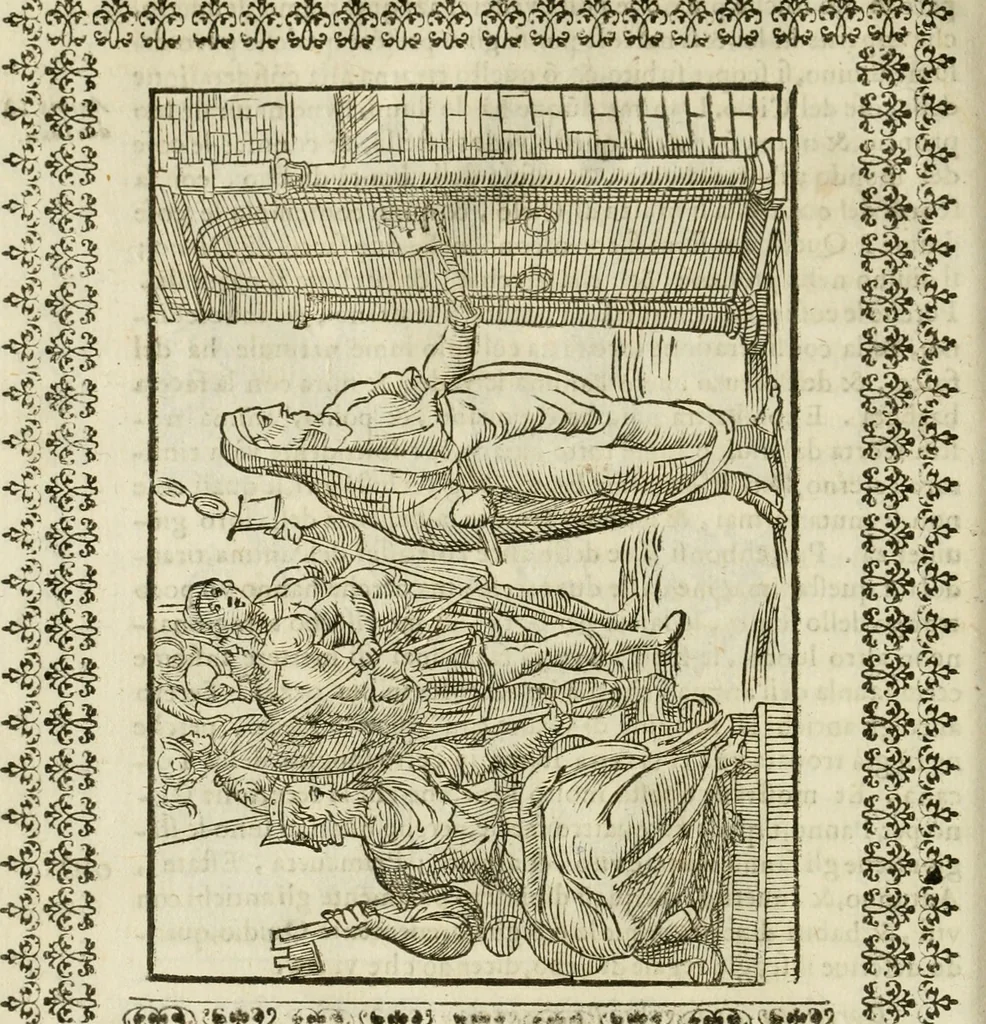 An illustration from Le vere e nove imagini de gli dei delli antichi di Vicenzo Cartari Reggiano. Ridotte da capo a piedi in questa nouissima impressione alle loro reali, & non piu per l'adietro osseruate simiglianze. Cauate da' marmi, bronzi, medaglie, gioie, & altre memorie antiche;, 1615, leaf 75