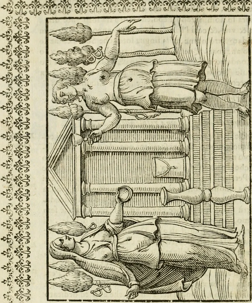 An illustration from Le vere e nove imagini de gli dei delli antichi di Vicenzo Cartari Reggiano. Ridotte da capo a piedi in questa nouissima impressione alle loro reali, & non piu per l'adietro osseruate simiglianze. Cauate da' marmi, bronzi, medaglie, gioie, & altre memorie antiche;, 1615, leaf 81