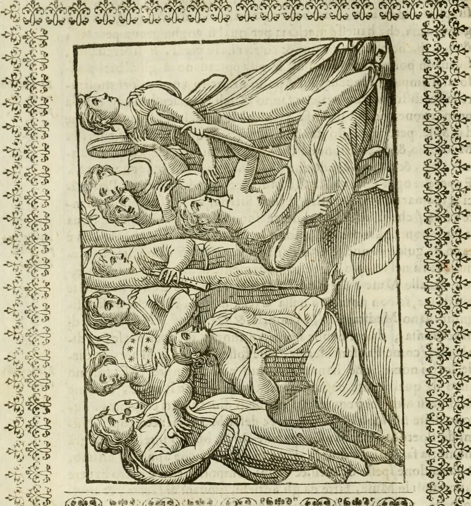 An illustration from Le vere e nove imagini de gli dei delli antichi di Vicenzo Cartari Reggiano. Ridotte da capo a piedi in questa nouissima impressione alle loro reali, & non piu per l'adietro osseruate simiglianze. Cauate da' marmi, bronzi, medaglie, gioie, & altre memorie antiche;, 1615, leaf 83