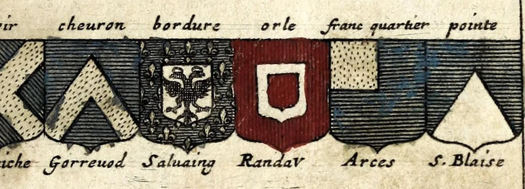 An illustration from Le veritable art du blason : ou les regles des armoiries sont traitées d'vne nouuelle methode, plus aisée que les precedentes : les origines expliquees .., 1659, leaf 179