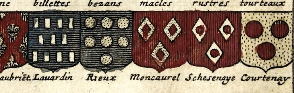 An illustration from Le veritable art du blason : ou les regles des armoiries sont traitées d'vne nouuelle methode, plus aisée que les precedentes : les origines expliquees .., 1659, leaf 181