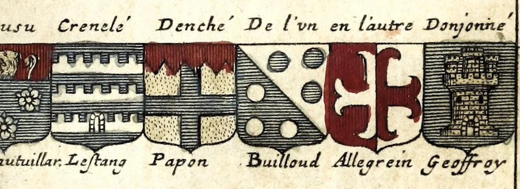 An illustration from Le veritable art du blason : ou les regles des armoiries sont traitées d'vne nouuelle methode, plus aisée que les precedentes : les origines expliquees .., 1659, leaf 203