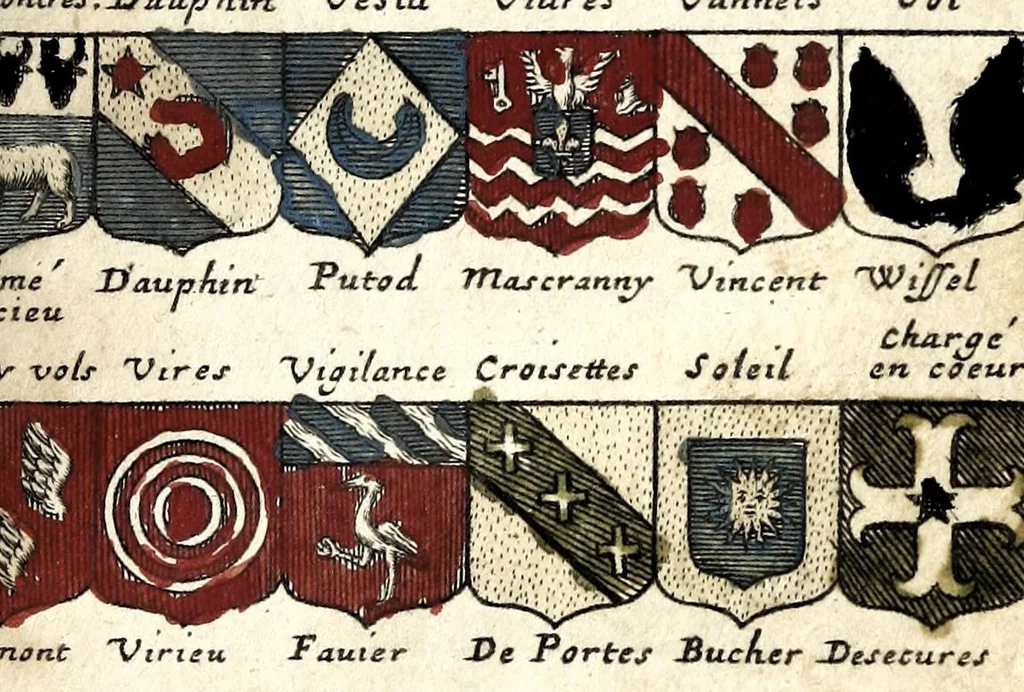 An illustration from Le veritable art du blason : ou les regles des armoiries sont traitées d'vne nouuelle methode, plus aisée que les precedentes : les origines expliquees .., 1659, leaf 207