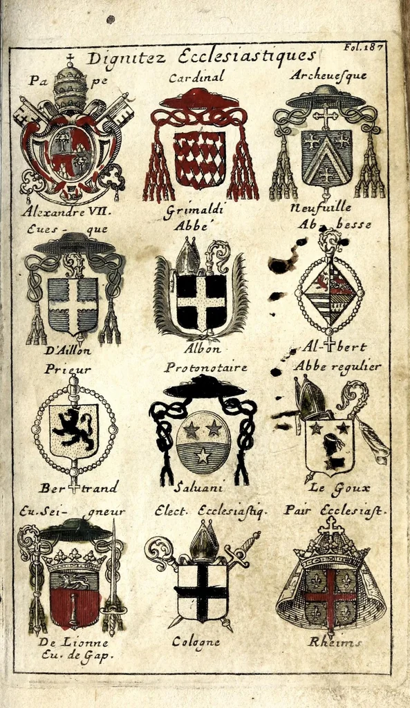 An illustration from Le veritable art du blason : ou les regles des armoiries sont traitées d'vne nouuelle methode, plus aisée que les precedentes : les origines expliquees .., 1659, leaf 253