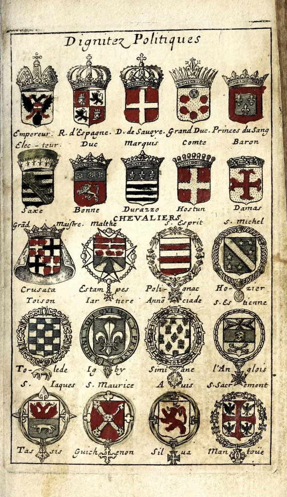 An illustration from Le veritable art du blason : ou les regles des armoiries sont traitées d'vne nouuelle methode, plus aisée que les precedentes : les origines expliquees .., 1659, leaf 255